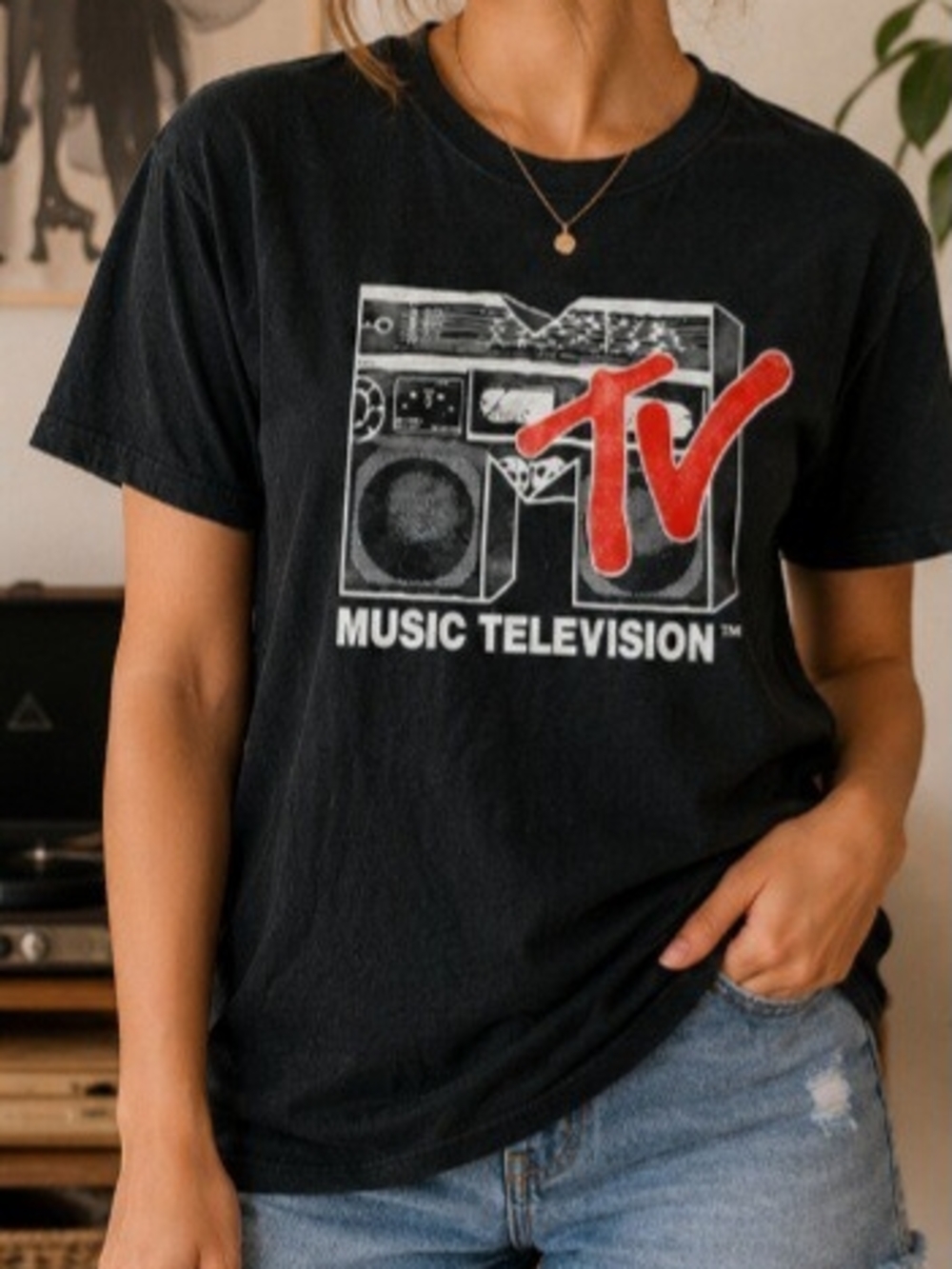 Port and Company Black MTV Music Television Graphic Tee